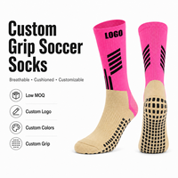 Chaussettes de football personnalisées antidérapantes avec semelle en silicone, couleurs et logo personnalisés, rembourrées, OEM ODM, faible MOQ, directement de l'usine