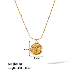 สร้อยคอจี้ทรงเรขาคณิตดอกไม้นางเงือกชุบทอง18K แนววินเทจพร้อมสายโซ่เครื่องประดับสแตนเลสสำหรับผู้หญิงเด็กผู้หญิง - Product Image 6