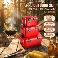 Conteneur alimentaire isotherme Commercial Square, ensemble de 3 pièces, 20L, 30L, 40L, avec revêtement en acier 201, rouge ou vert, pour restaurants et services de traiteur