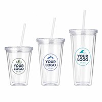 Vente en gros de 12oz 16oz 22oz 24oz Tasse à café en plastique pour le thé sans BPA à double paroi en acrylique transparent avec paille et couvercles