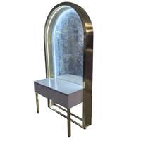 Mobilier Commercial 2026 – Équipement de Salon de Coiffure – Poste de Coiffage Simple avec Miroir et Table, Construction Métallique pour Salons de Barbier