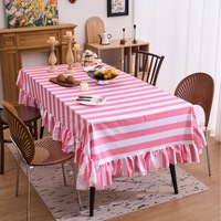 Nappe rectangulaire personnalisée en polyester et coton imprimé à rayures, pour salle à manger et salon, avec bord festonné