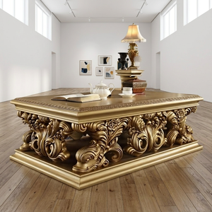 Handcrafted Antique <b>Gold</b> Round Stool Solid Wood Decorative Accent Furniture for Living Room - Product Image 3
