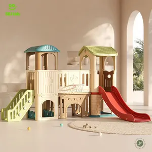 Luxus Kinderspiel haus Indoor-Spielplatz Kunststoff Doppel rutsche Spielplatz für Kinder Spiel häuser