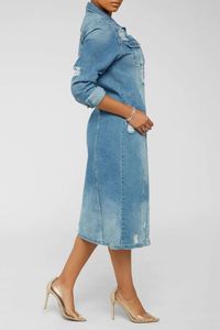 TKS 2026 신상 핫셀 S-3XL 여성 의류 블루 데님 버튼 찢어진 롱 여성 코트 - Product Image 6