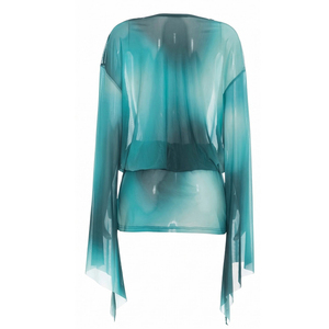 Viviblook J26DS159 Robe d'été pour femme, nouvelle robe décontractée à imprimé numérique, asymétrique, à manches longues, col tombant, en maille, mini-robe - Product Image 5