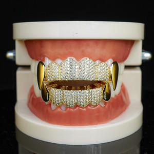 Spike Geometric Gold <b>Diamond</b> Grillz Men's Party Dentures Yiwu Origin GS6-007 - Product Image 1