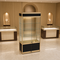 Vitrine à bijoux en verre trempé, vitrine verticale avec cadre métallique pour boutique de détail, vitrine verrouillable avec éclairage LED