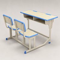 Bureau double connecté pour étudiants, table scolaire deux places réglable avec chaise et structure en acier pour salle de classe