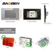 BAOBEN Prise murale italienne EU avec panneau en verre, assemblage facile, gris, avec interrupteur de charge rapide USB-C et USB-A