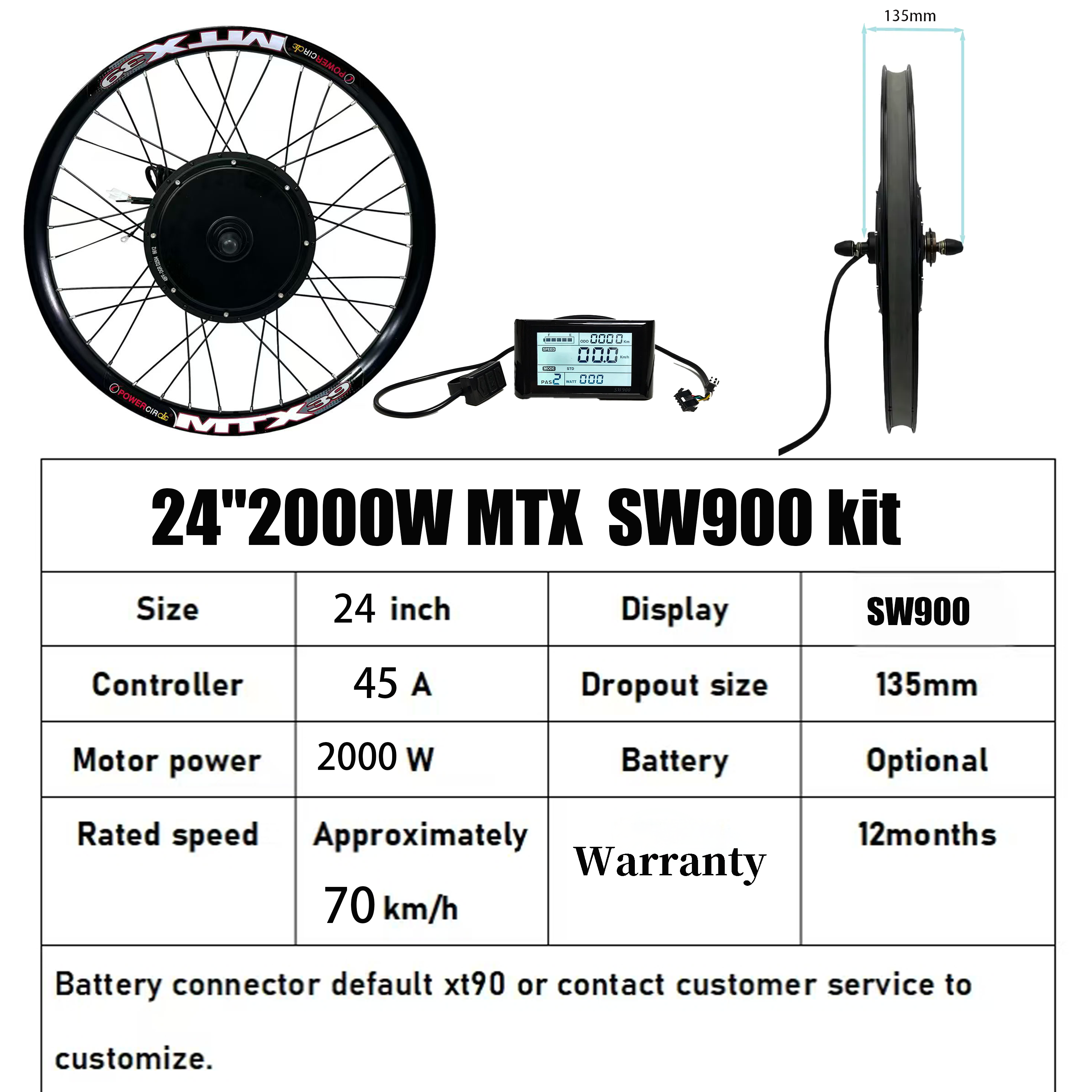 24in 3000W 72VV SW900 Motor kit