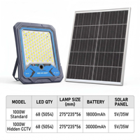 Lampadaire solaire 1000W avec caméra CCTV dissimulée, projecteur extérieur WiFi, capteur de mouvement PIR LED, télécommande pour route et jardin