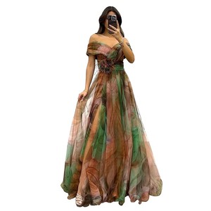 Abito da Sera Elegante da <span class=keywords><strong>Donna</strong></span>, Abito da Ballo Sexy in Rete a Scarsa Vestibilità, Vestito da Festa Lungo con Stampa e Spacco sulle Spalle - Product Image 6