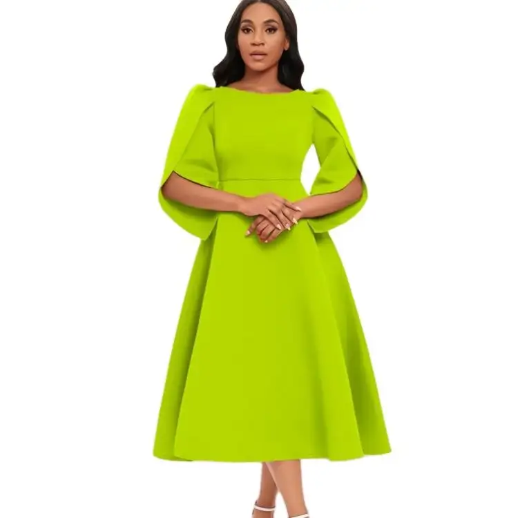 Robe pour femmes 2023 automne nouveau Style dame couleur unie col rond élégant mode robes de soirée grande robe africaine