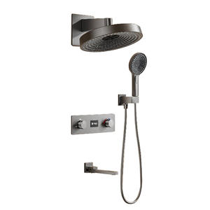 Ensemble de douche mural encastré thermostatique intelligent dissimulé, en cuivre plaqué, avec affichage de la température et design minimaliste - Product Image 5