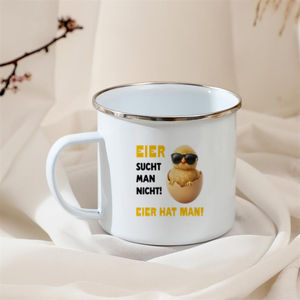 Mug <span class=keywords><strong>en</strong></span> émail amusant pour Pâques « Eier Sucht Man Nicht » – Cadeau original pour homme, idéal pour café, thé, boissons chaudes ou froides – <span class=keywords><strong>Tasse</strong></span> <span class=keywords><strong>en</strong></span> émail - Product Image 4