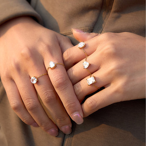 <b>Adjustable</b> Zircon <b>Ring</b> Gold Chain Claw Setting Unisex Fashion Jewelry Gift - Product Image 4