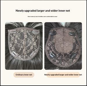 Perruque complète en fibre synthétique haute température, brun naturel, avec raie centrale, <span class=keywords><strong>cheveux</strong></span> longs bouclés, volumineuse et moelleuse, avec filet à <span class=keywords><strong>cheveux</strong></span> offert - Product Image 4