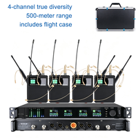 Système de microphone sans fil UHF à 4 canaux True Diversity BHA Y-6004 avec flight case pour spectacles sur scène, églises, OEM