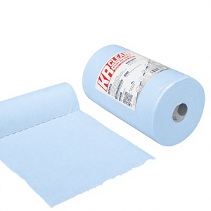 KR CLEAN <b>Blue</b> <b>Paper</b> Nonwoven Disposable Cleaning Cloth <b>Roll</b> Kitchen Use Round Plain Style - Product Image 1