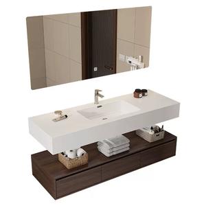 Meuble de salle de bain intelligent avec miroir et vasque en céramique double couche de style français moderne - Product Image 5