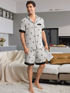 Conjunto de Pijama de Bambú de Fábrica, Ropa de Dormir con Estampado de Rayas y Lazo, Manga Corta, para Mujer y Hombre, Proveedor de Lujo - Product Image 5