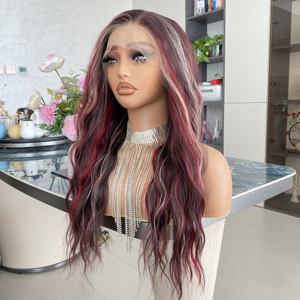 Perruque frontale sans colle 13x4 en fibre haute température, bouclée crépue, rouge blond mélangé couleur 99J, 26 pouces, densité 130% - Product Image 5