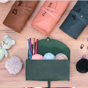 Personalized PU Leather <b>Crochet</b> <b>Hook</b> Roll Knitting Tool Storage Pouch Ideal Birthday/Christmas Gift for DIY Craft Enthusiasts - Product Image 1