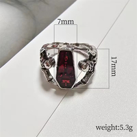 Bague Crâne de Vampire Plaqué Argent ZhuQian avec Zircon Rouge pour Hommes, Style Gothique Punk Hip Hop, Cadeaux d'Halloween