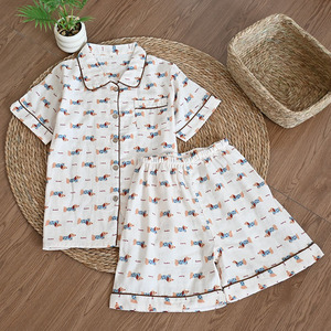 Klassisches & Zeitloses Damen-Pyjama-Set mit Niedlichem Cartoon-Hundemuster Weicher Atmungsaktiver Stoff 100% Baumwolle Damen-Schlafanzug - Product Image 3