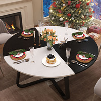 Table à manger ronde moderne en marbre noir et blanc bicolore, style minimaliste, pour salon, appartement, décoration d'intérieur, mobilier, espace propre et lumineux