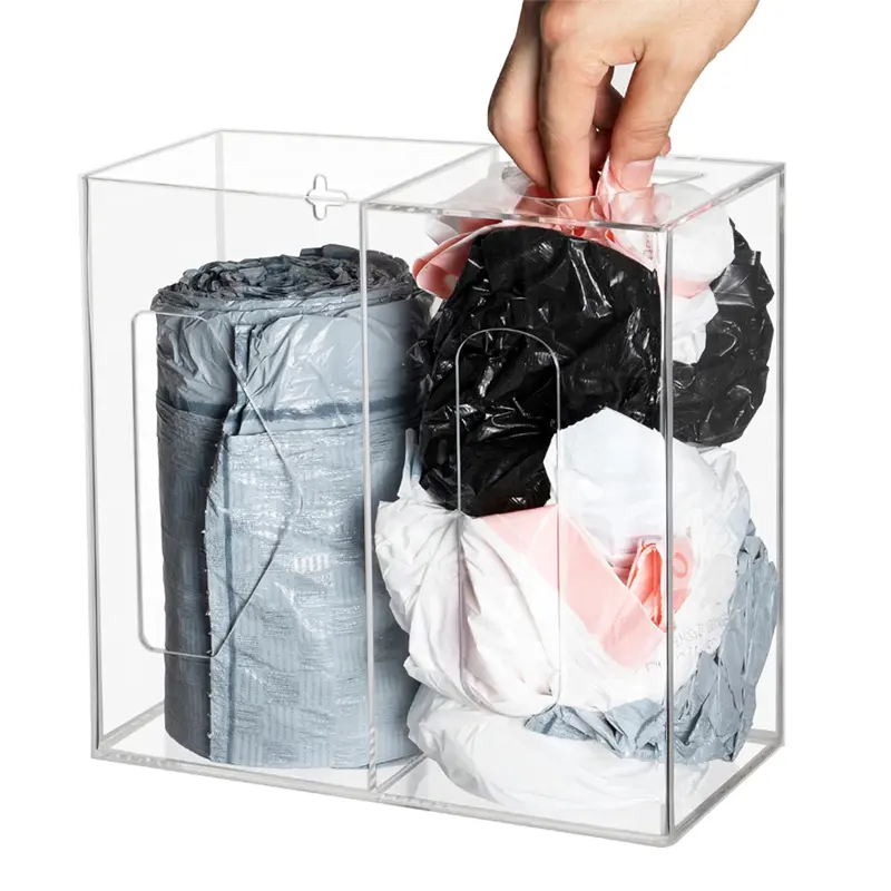 Soporte para bolsa de comestibles, organizador de bolsas de basura de acrílico, dispensador de bolsas de basura, caja de almacenamiento