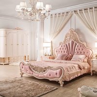 Lit double de luxe léger, style européen, en bois massif, sculpté or, rose princesse, pour chambre principale, lit de mariage, nouvelle collection, sur mesure, pour toute la maison