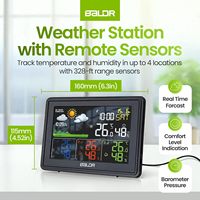 BALDR Station météo domestique thermomètre intérieur/extérieur sans fil 3 capteurs à distance réveil atomique rétro-éclairage moniteur d'humidité