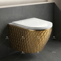 WC suspendu mural monobloc de luxe en céramique or et noir, électroplaqué, avec siège de toilette musulman