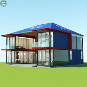 法国被批准的豪华一户2层集装箱房住宅模块化预制太阳能屋顶房屋
