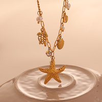 Collier pendentif Mingxi plaqué or 18 carats PVD, tortue, étoile de mer, coquillage, imitation perle, pour femme, chaîne à maillons en acier inoxydable, tendance océan