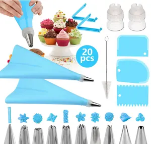 20支DIY蛋糕装饰技巧套装硅胶糖衣滚边奶油糕点袋 + 12不锈钢喷嘴家用厨房烘焙工具
