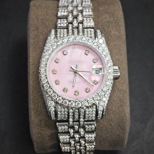 Reloj Mecánico Automático con Esfera Rosa, Diamantes Moissanite Reales VVS de Lujo, con Certificado GRA, con Indicador de Fecha - Product Image 3