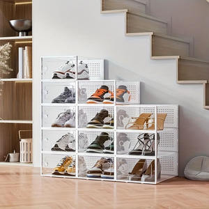 Boîte à chaussures transparente en plastique, organisateur rectangulaire pliable et anti-poussière, rangement pour la maison et le dortoir, armoire à chaussures en gros - Product Image 4