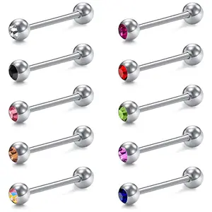 Chic Tongue Ring with Rhinestones, 1.6*16*6MM Stainless Steel Barbell Piercing Jewelry for Body and Ear