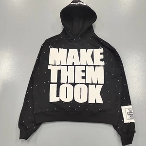 Hoodie Homme Coupe Boxy Personnalisée Effet Vieilli, Hoodie Découpé et Cousu, Lavage Acide, Pull Oversize, Hoodie Homme avec Appliques Strass et Patchwork - Product Image 1