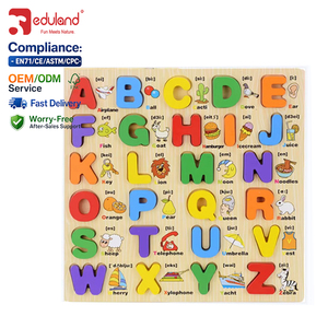 EDULAND - Jeu de puzzle en bois éducatif Montessori personnalisé CE CPC pour enfants - Alphabet 3D - Jouets éducatifs en bois pour enfants - Product Image 1