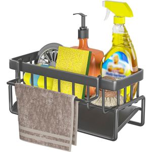 Support pour éponge noire, organisateur de comptoir de cuisine, porte-éponge en métal antirouille avec plateau d'égouttage pour évier de cuisine - Product Image 3