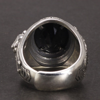 Bagues pour hommes turcs en argent pur 925 véritable Bague Dragon Tigre avec gravure vintage en onyx noir Punk Rock Bijoux vintage