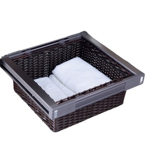 clothing storage big plastic rattan basket Plastic woven pull-out clothes basket with aluminum wardrobe accessories