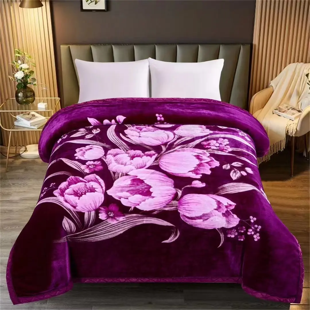 Yüksek kalite mor ev tekstili 1 parça baskılı yatak odası nevresim takımı polyester battaniye