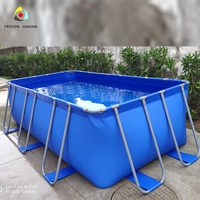 Piscine Hors Sol Rectangulaire Extérieure Personnalisable avec Cadre Métallique et Tissu PVC, Taille Adulte, Bleu Foncé, Épaisseur 0,655 mm, 300x200x75cm