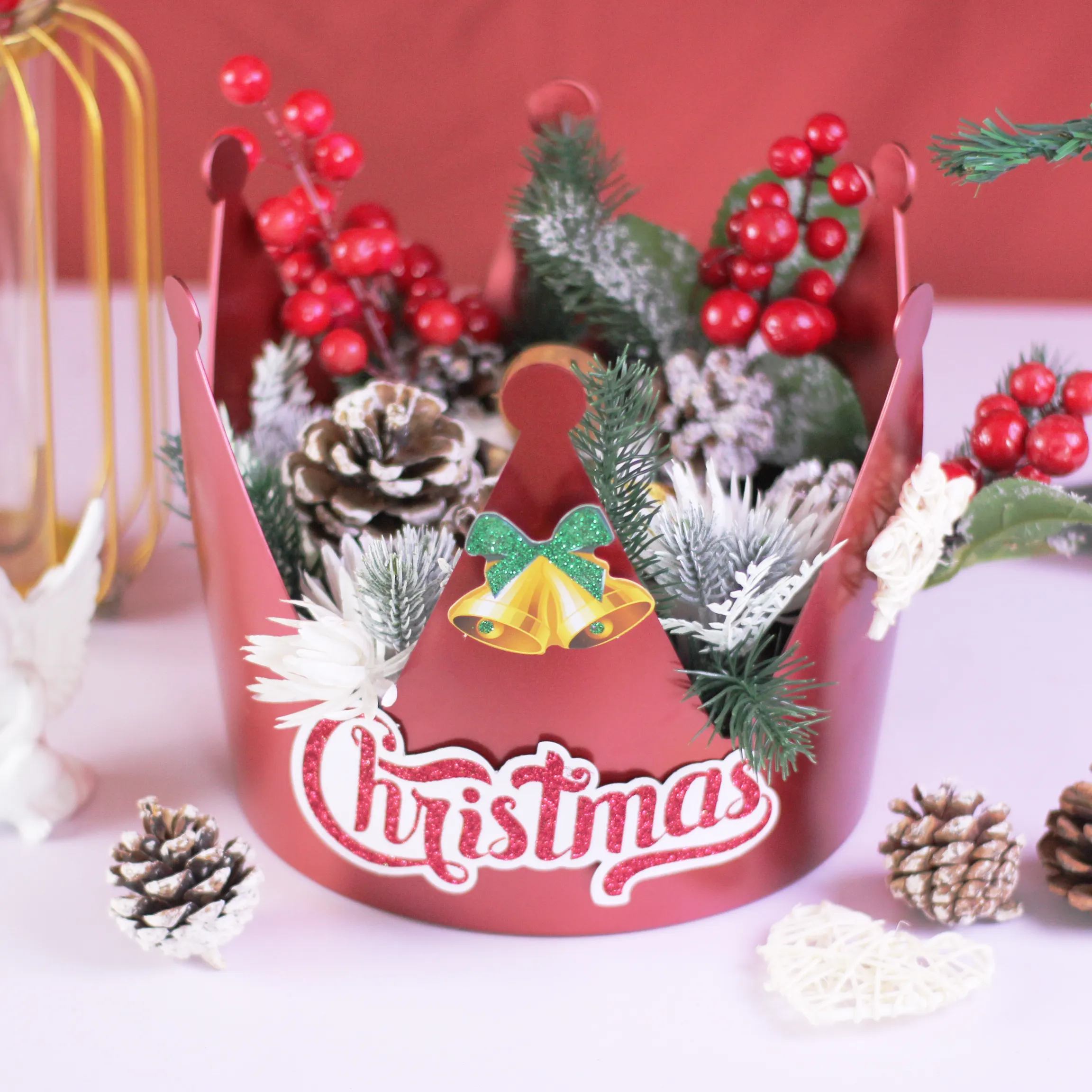クリスマスクラウンホールディングギフトボックス防水ギフトボックスクリスマスローズブーケフラワークリスマスデコレーションパッケージボックス