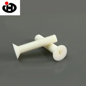 Nhà máy cung cấp chéo lõm chìm Đầu nylon Đầu Nắp vít nắp DIN ISO phẳng nhựa Polyamide Nylon PA66 vít Trắng